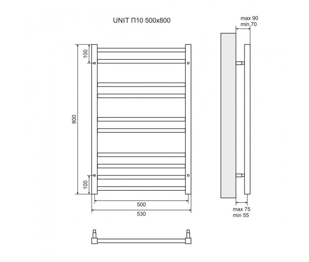 Полотенцесушитель электрический П10 500x800, левый/правый Юнит LM45810E
