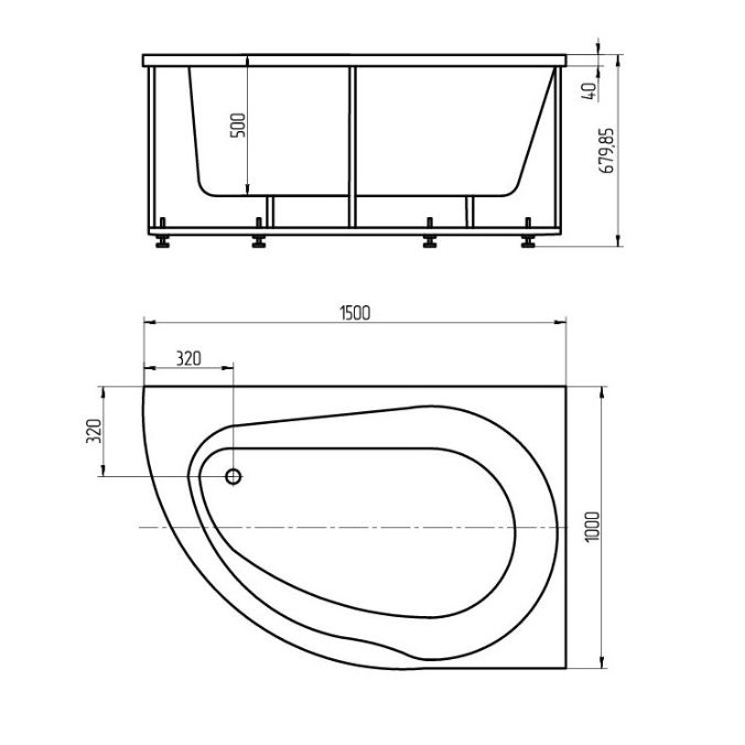 Акриловая ванна Вирго 150х100 правая (каркас+экран+слив) VIR150-0000025