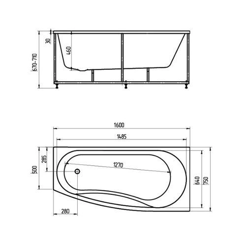 Акриловая ванна Пандора 160х75 правая (каркас+экран+слив) PAN160-0000039