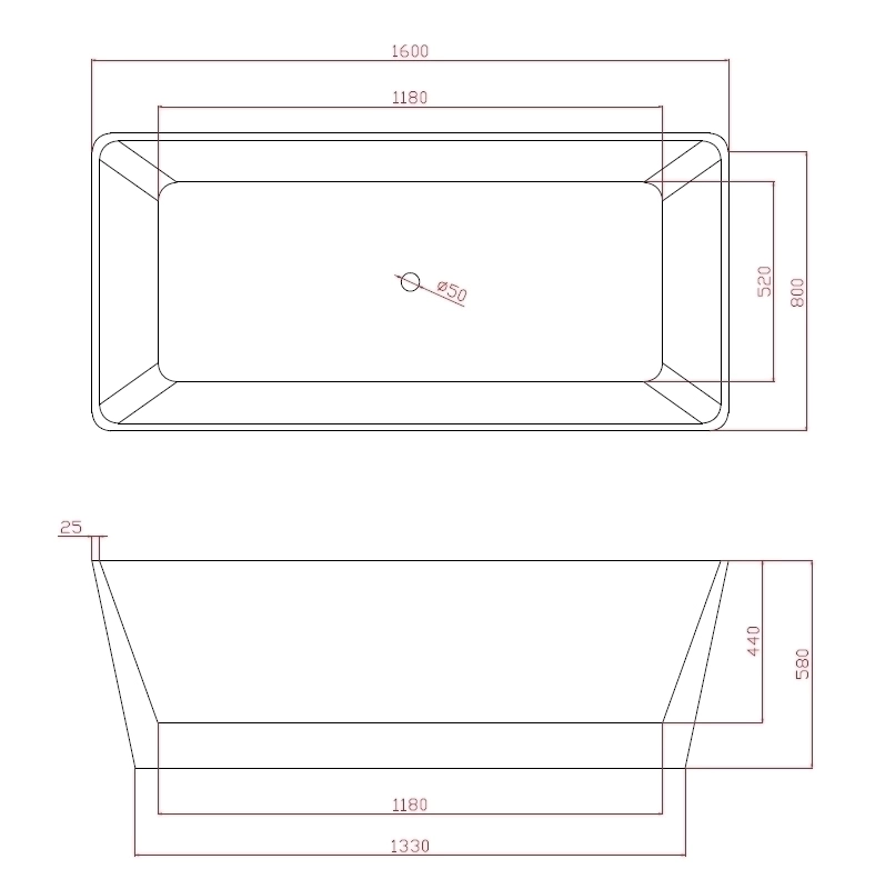 Ванна акриловая Lincoln с сифоном и металлической рамой, 1600X800X580мм /00053446/ LIN16080