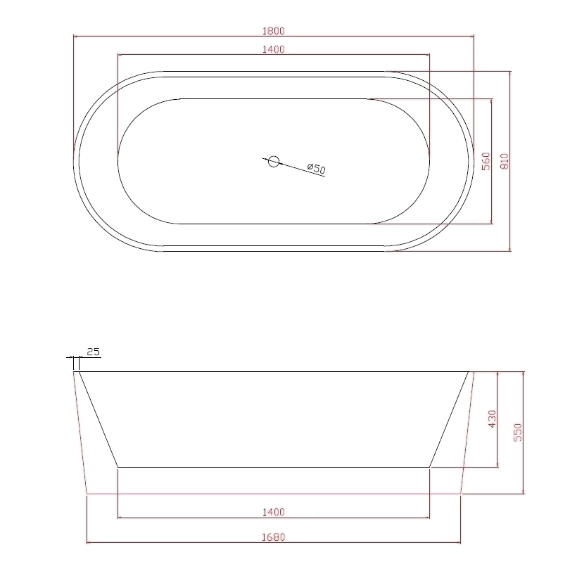 Ванна акриловая с сифоном и метал рамой, 1800X810X550 /00053445/ BRI18080