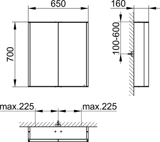 Зеркальный шкаф LED подсветка вертикальная 650х700х160 мм, ROYAL MATCH 12801171301