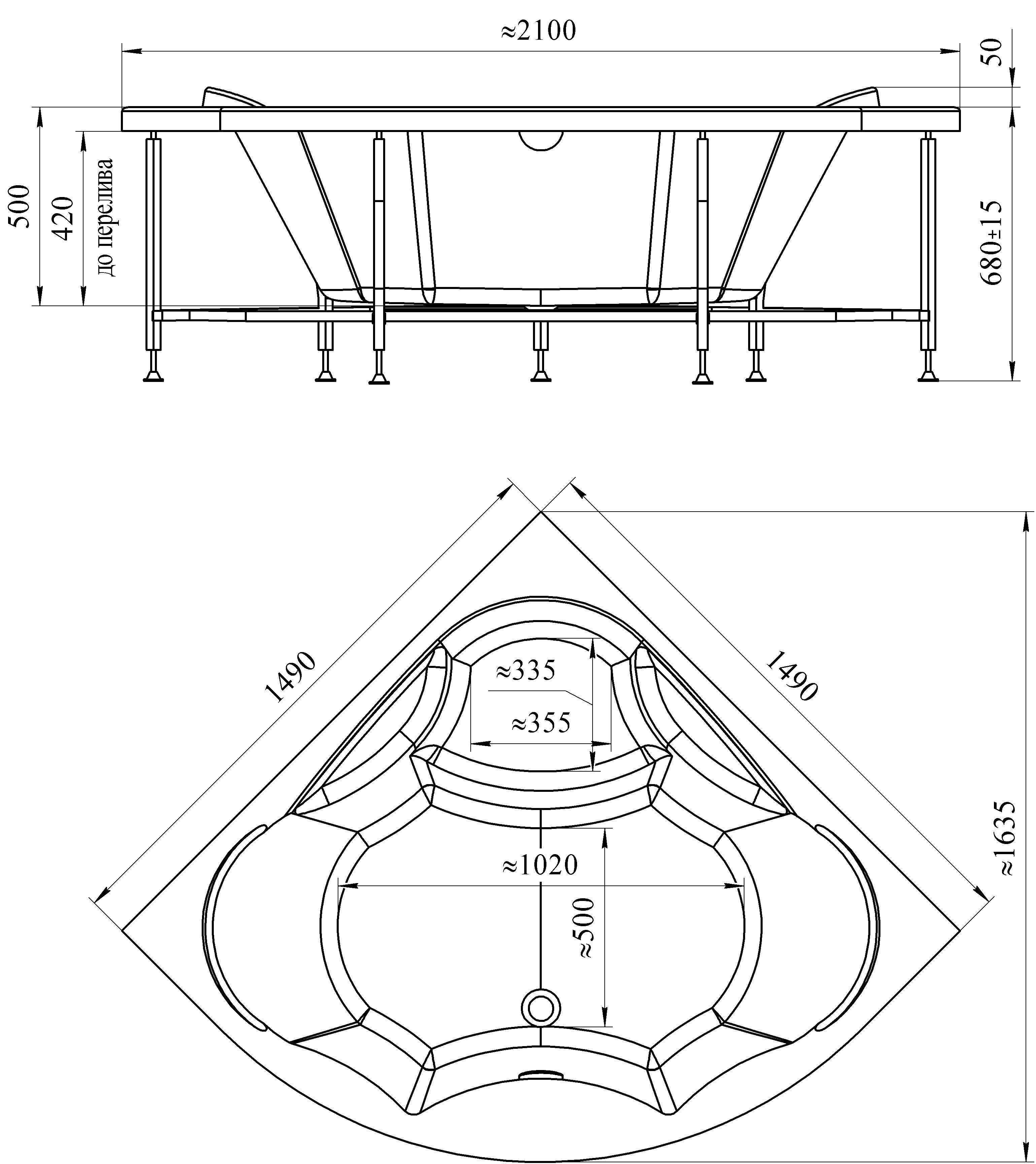 Ванна с гидромассажем Сандра 149х149 (БАЛАНС),панель/каркас/сл-п 2-76-2-0-0-221