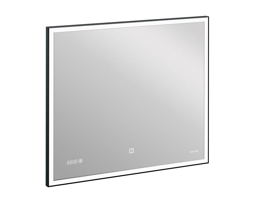 Зеркало LED 011 design 80x70 с подсветкой часы металл. рамка прямоугольное KN-LU-LED011*80-d-Os