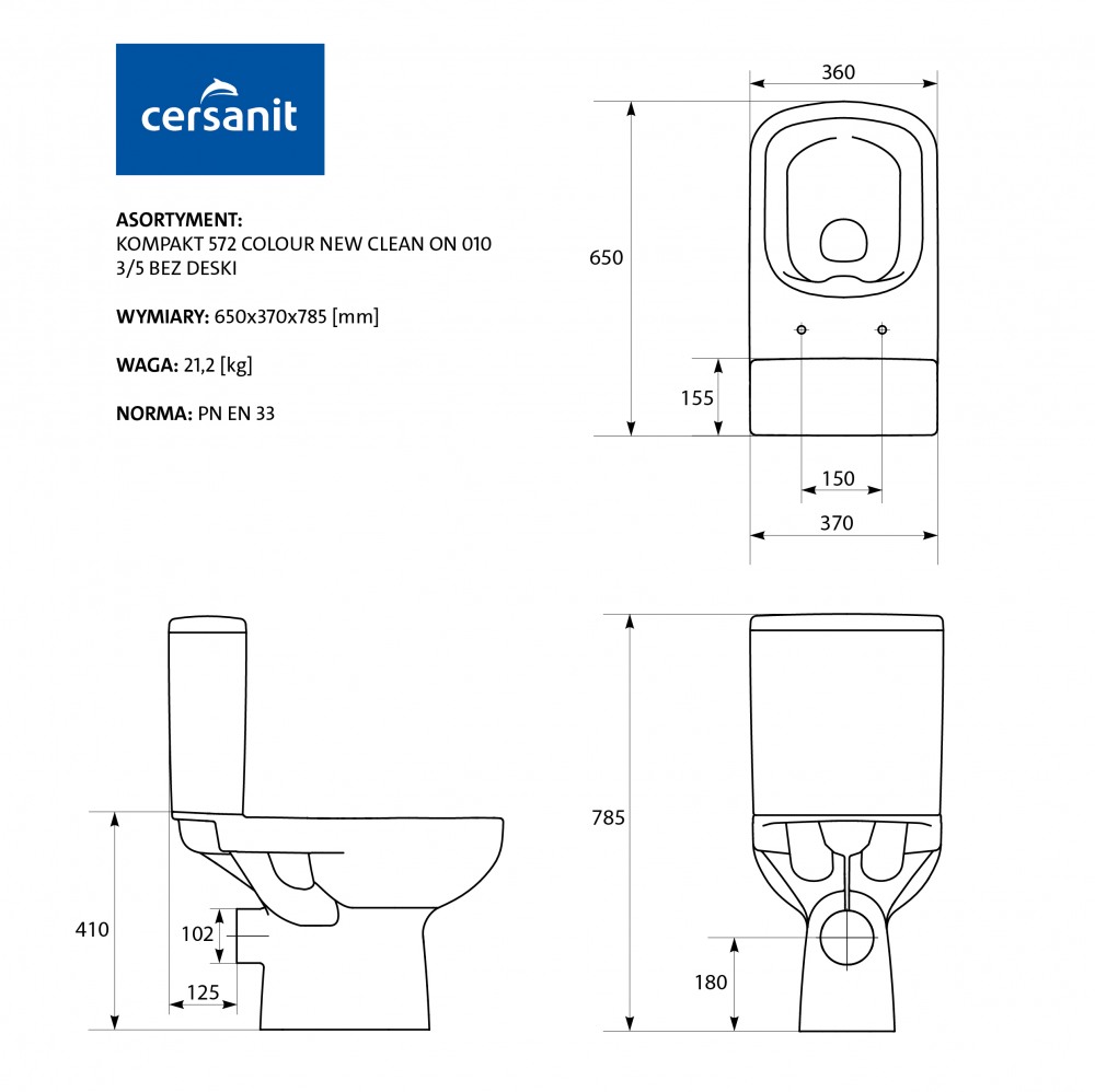 Унитаз-Компакт COLOUR Clean On 011 3/5 DPL EO, KO-COL011-3/5-COn-DL-w