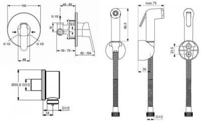 Сет 3 в 1 с гигиеническим душем в комплекте B0595AA B9448AA A5960AA хром IDEAL STANDARD B0040AA