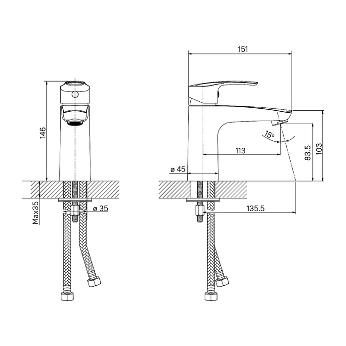 Смеситель для умывальника, черный, Ray, RAYBL00i01