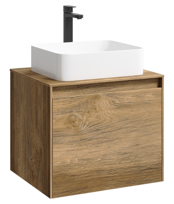 Подвесная тумба 60 см, дуб балтийский; с умывальником, Mobi, MOB0106DB+MOB0706DB AQWELLA