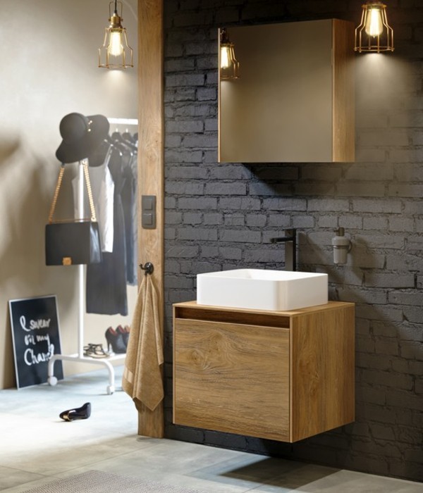 Подвесная тумба 60 см, дуб балтийский; с умывальником, Mobi, MOB0106DB+MOB0706DB AQWELLA