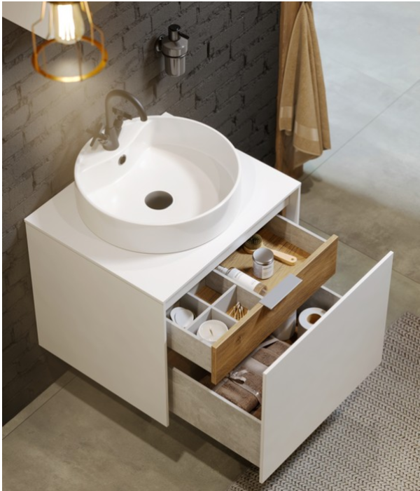 Подвесная тумба 60 см, дуб балтийский; с умывальником, Mobi, MOB0106DB+MOB0706DB AQWELLA