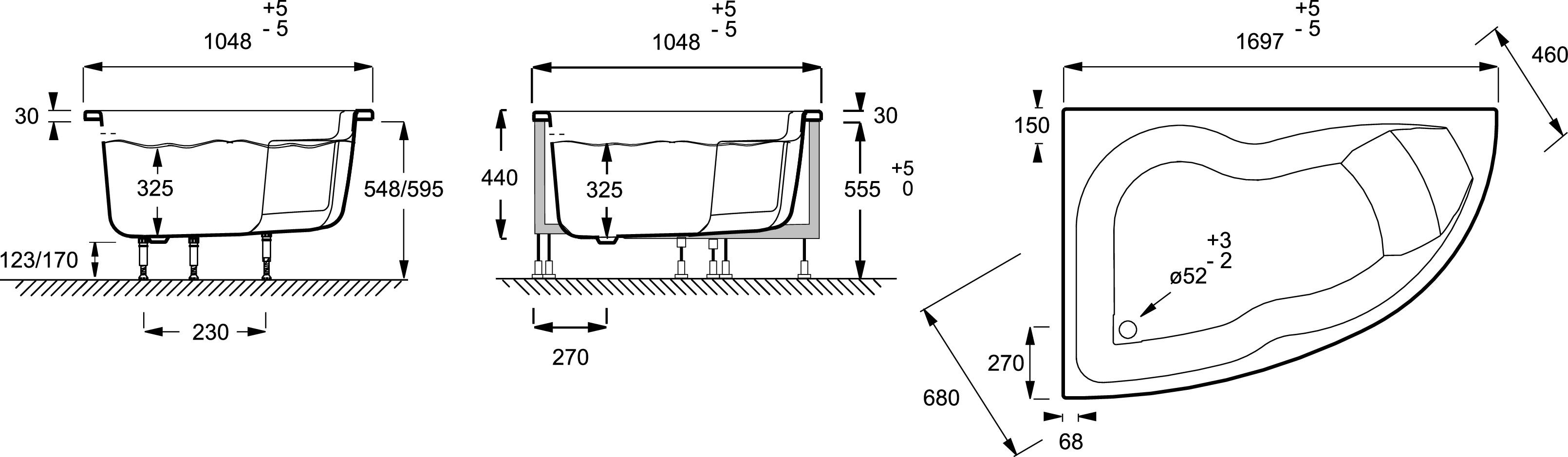 Ванна MICROMEGA DUO асимметричная левая 1700х1050 (белая) E60221RU-00