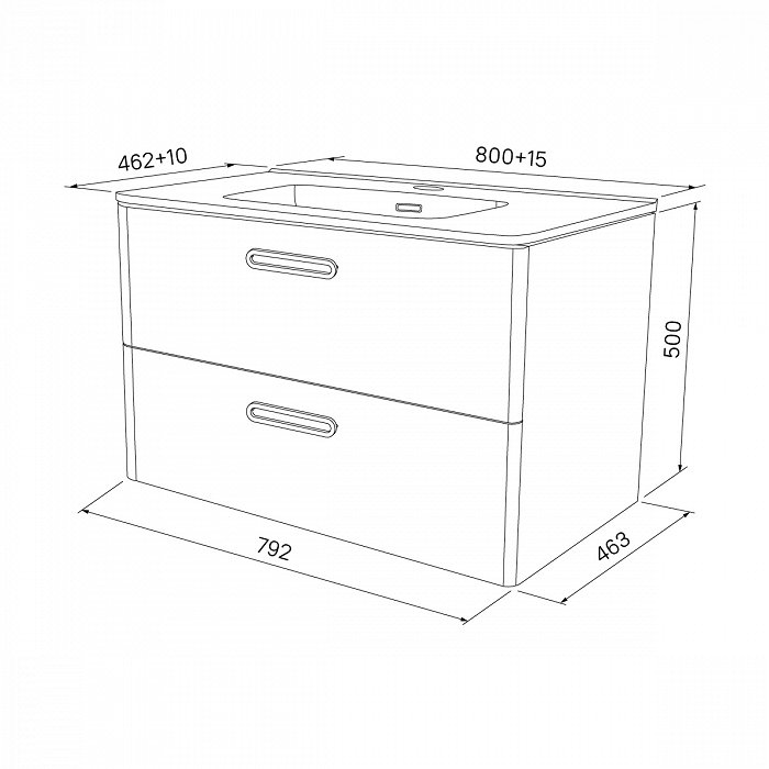 Тумба-умывальник подвесная, 80 см, белая, Brick, BRI80W0i95K