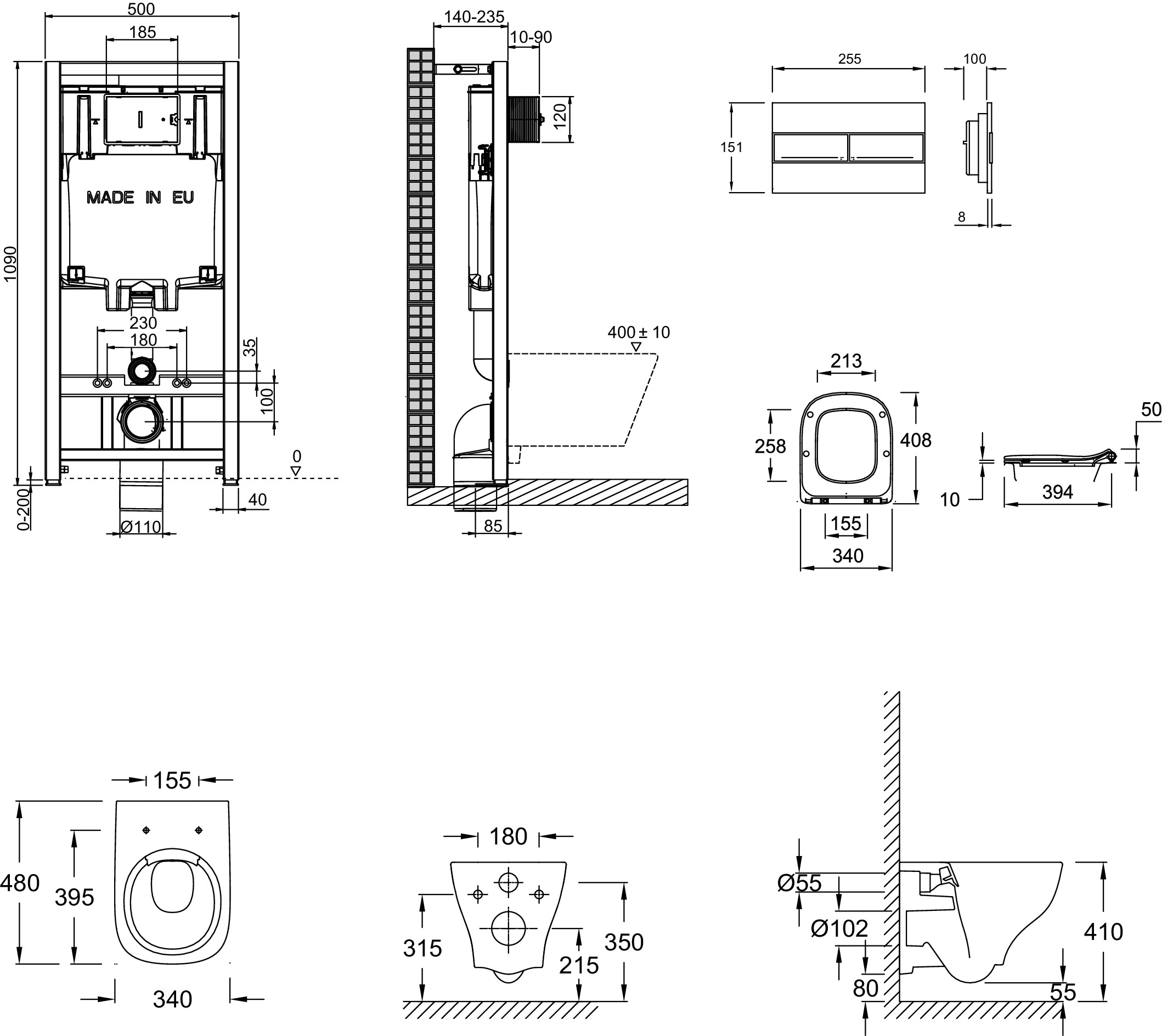 Унитаз c инсталляцией Struktura compact, бел клавиша (E29025+E4316+EDF102+E70025), E21747RU-00