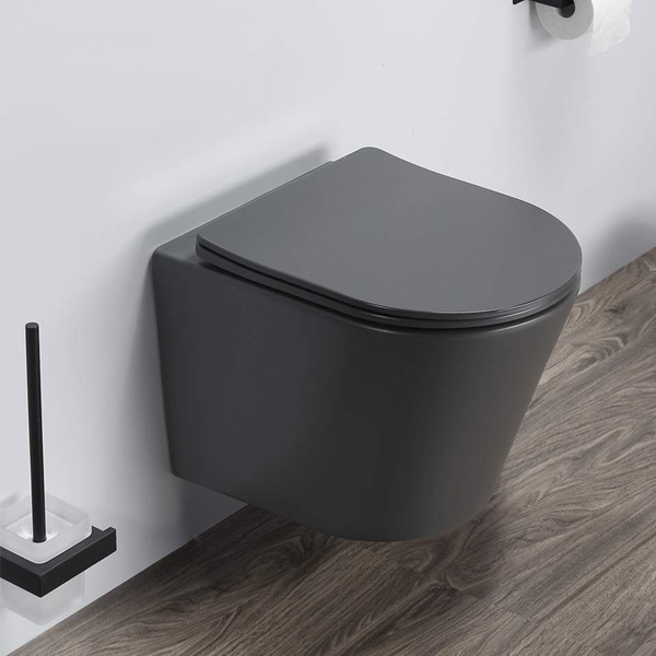 Унитаз подвесной 105MDH безободковый, сиденье дюропласт softclose тонкое, быстросъёмное (графит матовый)