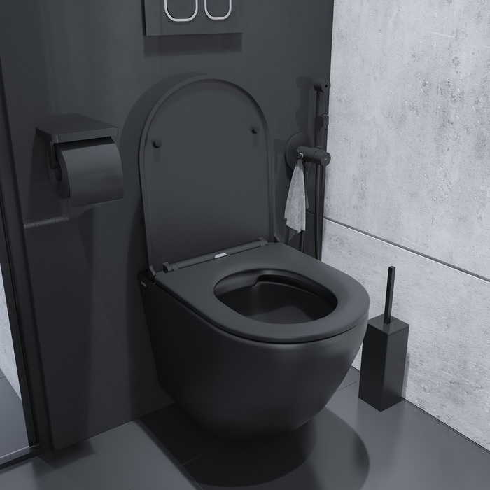 Унитаз подвесной безободковый чёрный матовый с сиденьем микролифт Blanco BLAR3BMi25 IDDIS