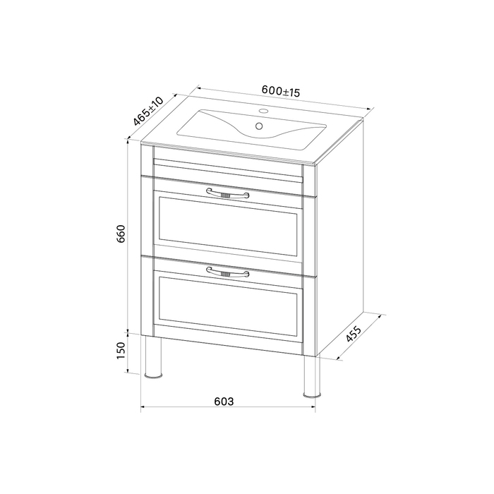 Тумба с умывальником Oxford напольная 60 см белая OXF60W0i95K IDDIS