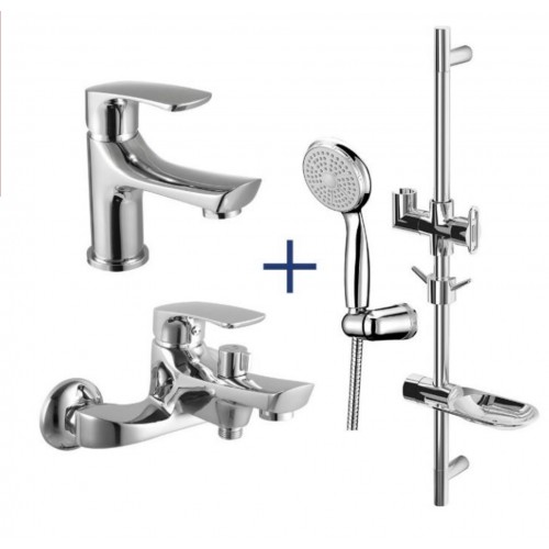 Набор смесителей 3 в 1 (для ванны + для умывальника + душевой гарнитур), хром plus SHAPE LM1780C Lemark