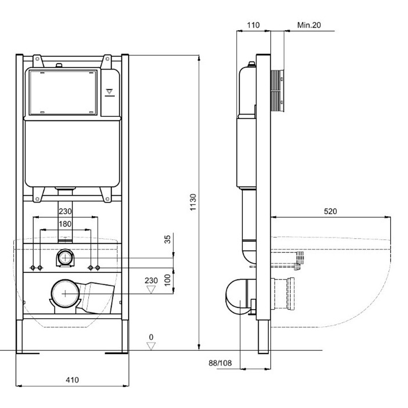 Инсталляция для унитаза Standart 41 113*41*11 Aquatek + Унитаз безободковый с сиденьем DUE BelBagno
