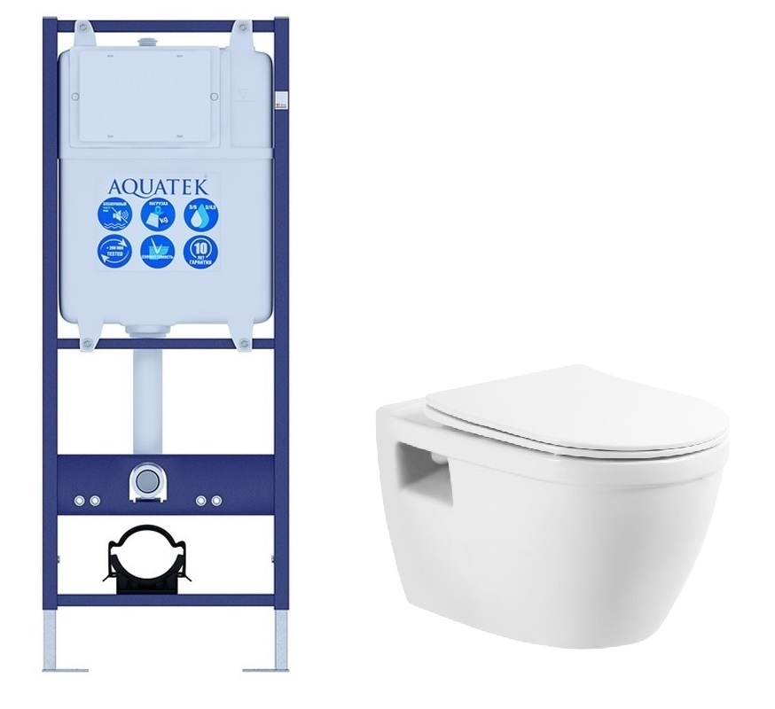 Инсталляция для унитаза Standart 41 113*41*11 Aquatek + Подвесной унитаз с сиденьем BelBagno