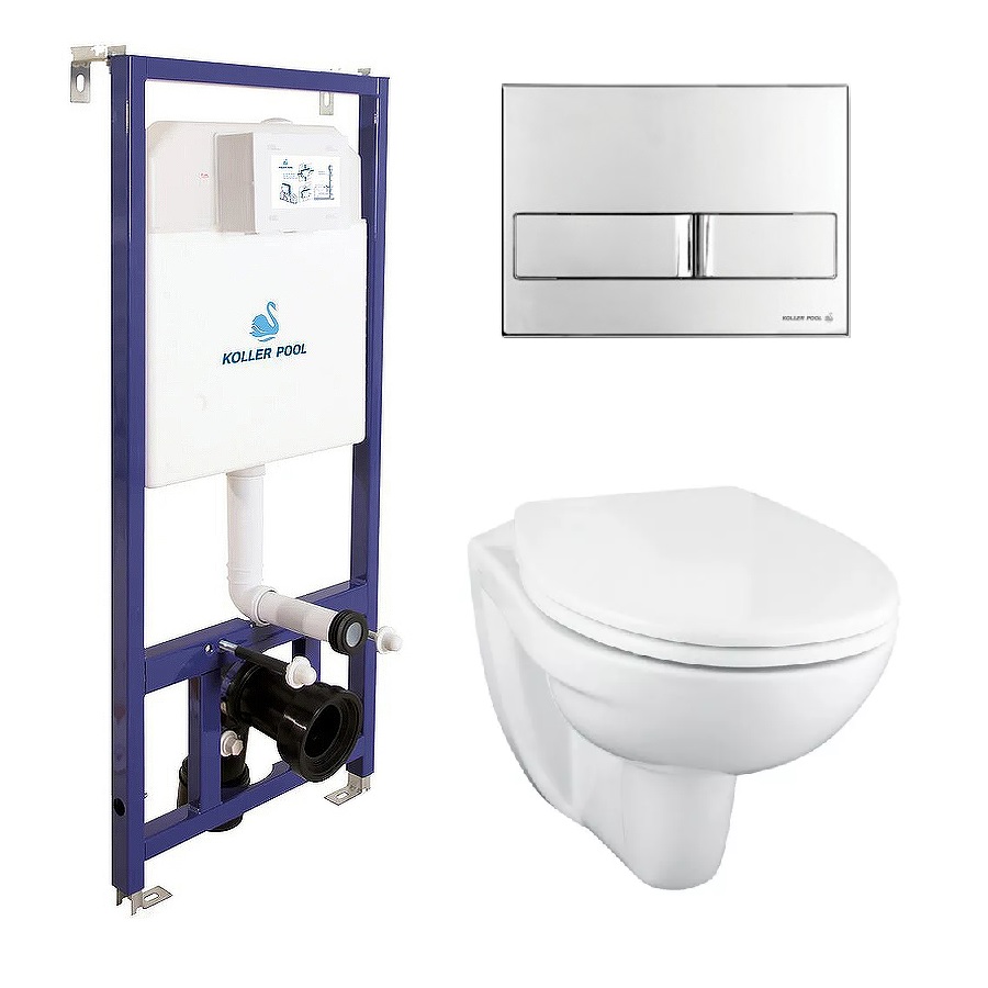 Инсталляция Dune Koller Pool с кнопкой Neon хром глянцевый + Унитаз с микролифтом Lecico Perth Grohe