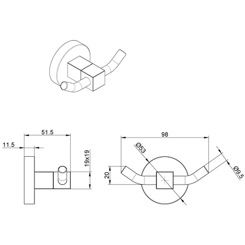 Крючок двойной NESSY хром AZ-73105 Azario