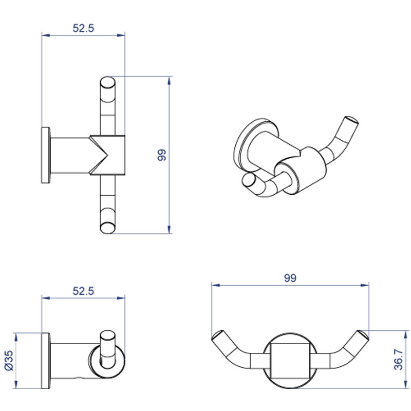 Крючок двойной FORNY хром AZ-88305 Azario