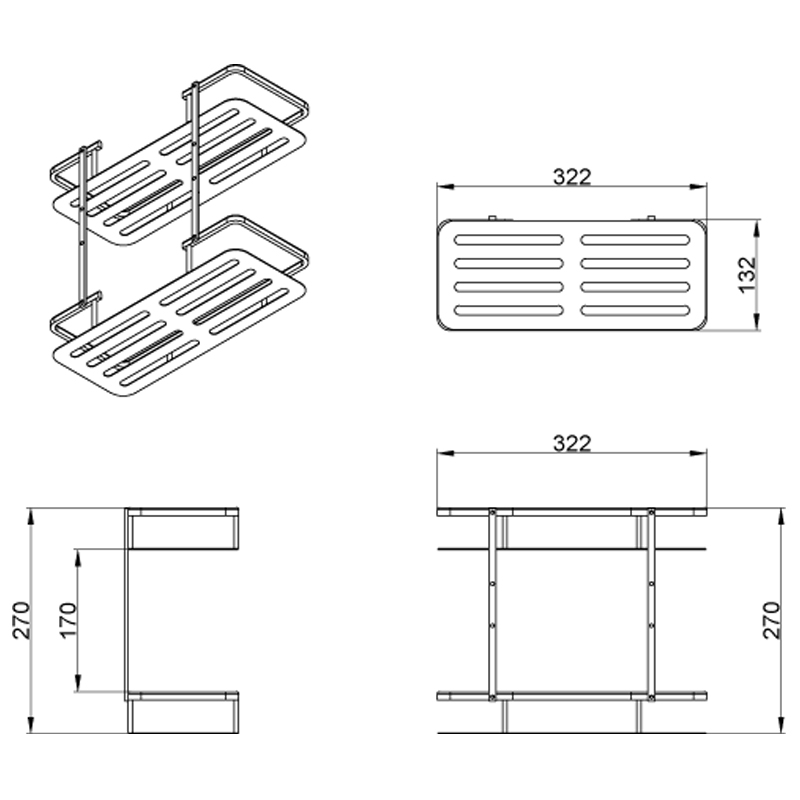 Полка прямоугольная двухэтажная подвеснаяхром AZ-835-2 Azario