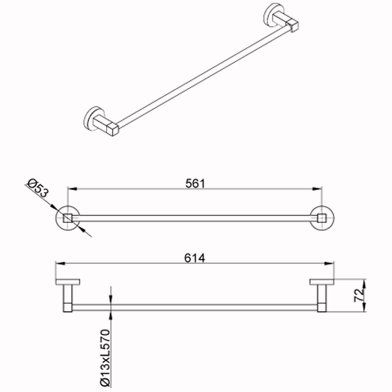 Полотенцедержатель NESSY трубчатый одинарный 58 см хром AZ-73101 Azario