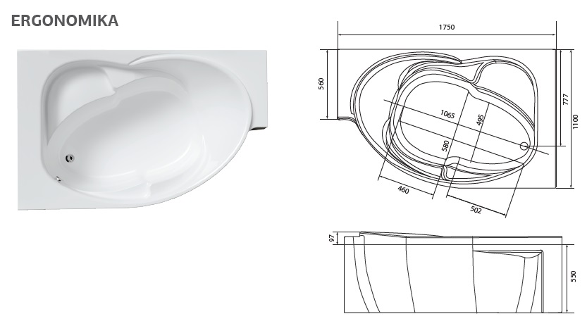 Ванна ERGONOMIKA 158-175x110 R правая 01эрг17511п 1 Марка