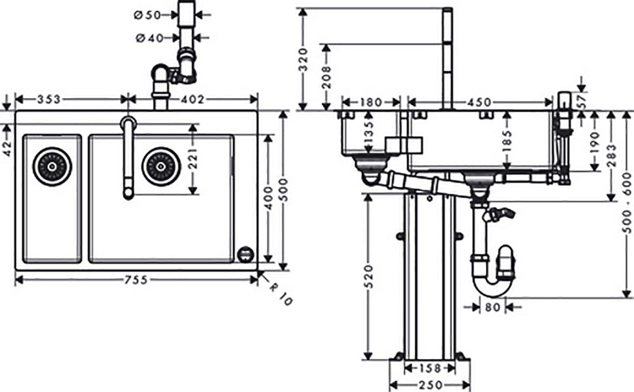 Кухонная мойка со смесителем C71-F655-09 43206800 HANSGROHE