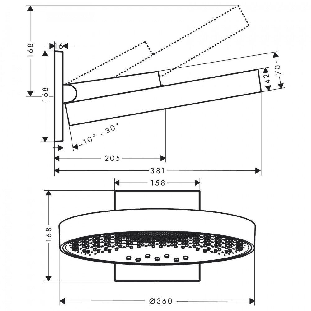 Верхний душ с настенным держателем Rainfinity 360 3jet 26234670 HANSGROHE