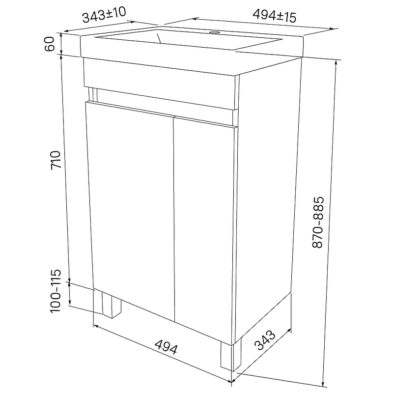 Тумба с умывальником напольная с дверцами, белая, 50 см, Zodiac ZOD5CDFi95K Iddis