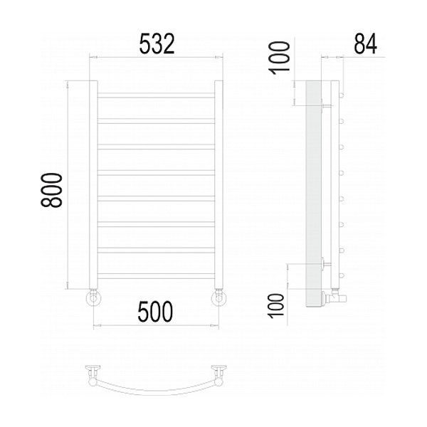Полотенцесушитель П8 500х800 Порошковый (RAL 9005 матовый), Классик 4670078532947 TERMINUS
