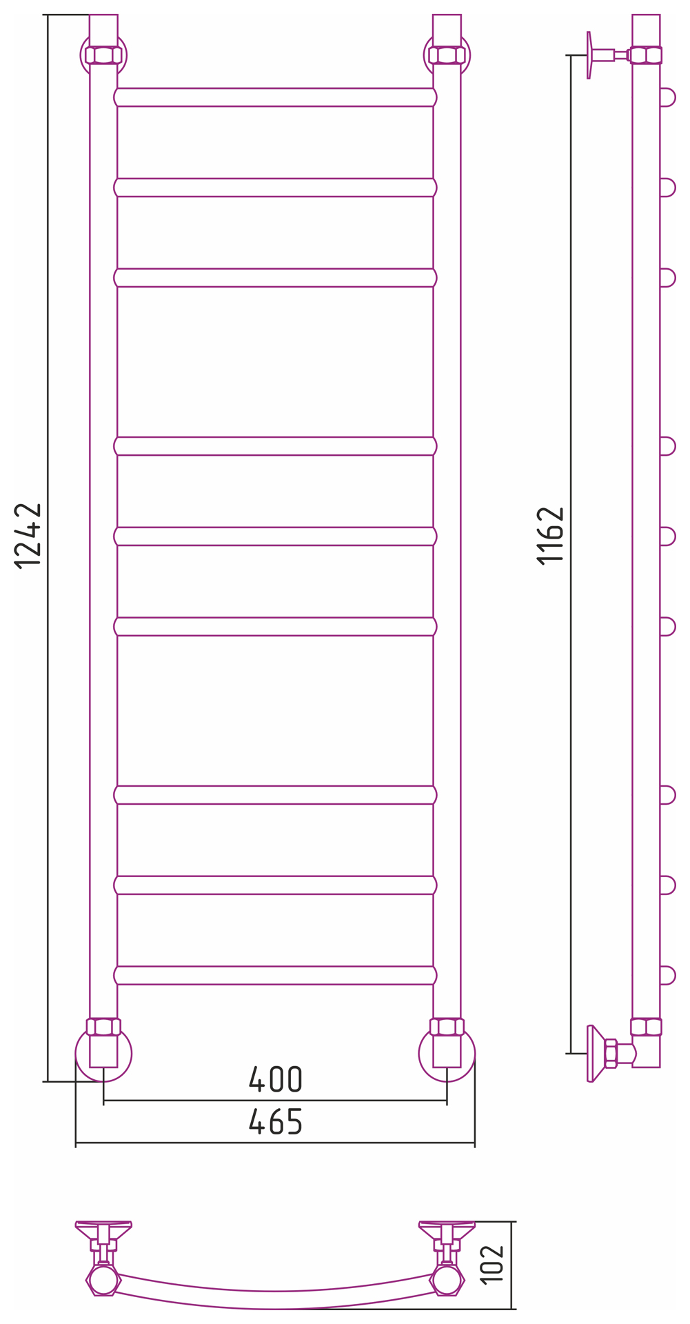 Полотенцесушитель Аксиома-20 1200х400 (Без покрытия) 00662-1240 Стилье