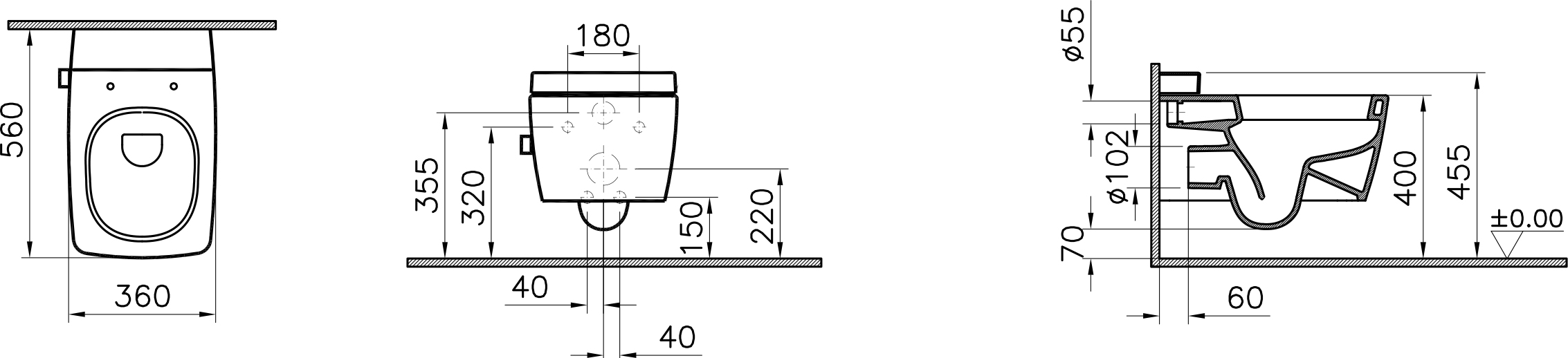 Унитаз подвесной безободковый с емкостью Metropole Rim-Ex 56 см VitrAflush и VitrAfresh, 7672B003-16