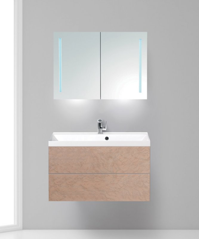 Тумба под раковину подвесная с двумя ящиками механизм PUSH REGINA Marmo Rosa 900x450x550 BelBagno