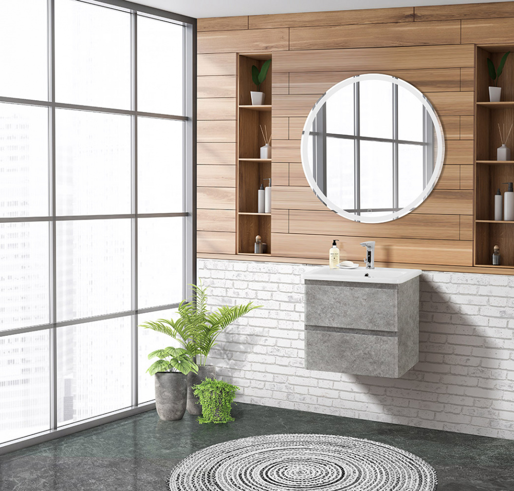 Тумба под раковину подвесная с двумя ящиками ALBANO-CER Cemento Verona Grigio 470x444x500 BelBagno