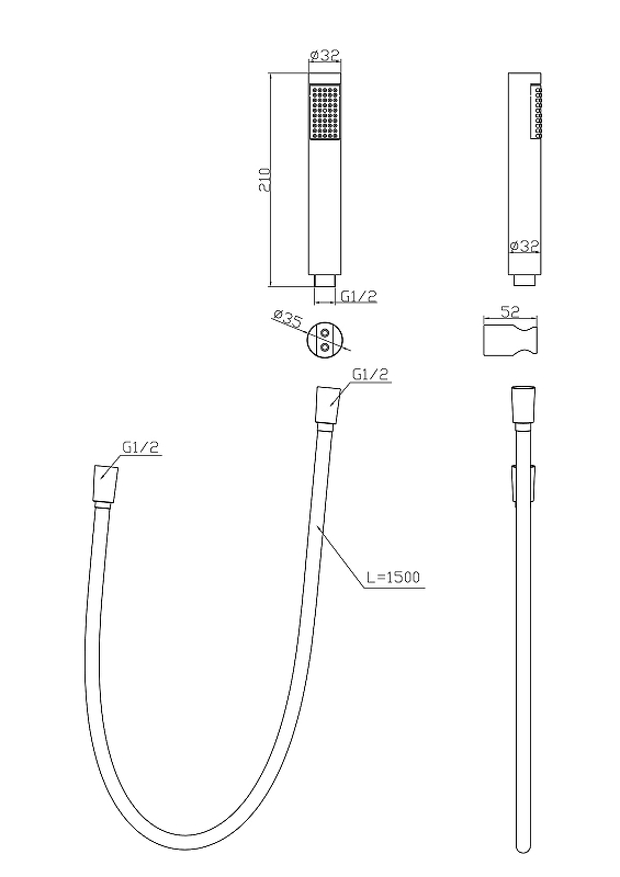 Ручной душ со шлангом и держателем UNO UNO-DFS-NERO BelBagno