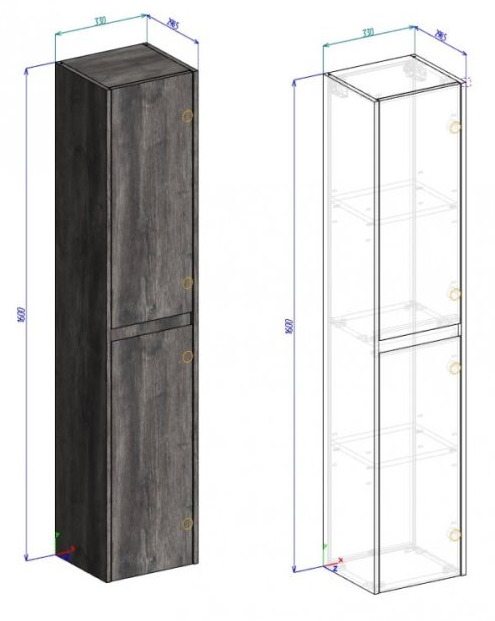 Шкаф подвесной с двумя дверцами с двумя полками KRAFT Rovere Galifax Bianco 330x300x1600 BelBagno