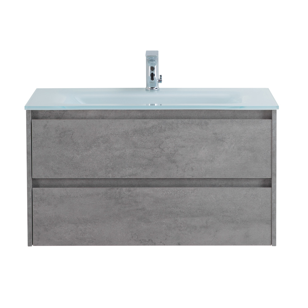 Тумба под раковину подвесная с двумя выкатными ящиками KRAFT Cemento Grigio 1000x460x500 BelBagno