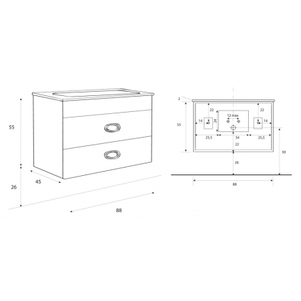 Тумба с умывальником подвесная с 2 выдвиж ящиками 90x46x57 ORCHIDEA Laccato CEZARES