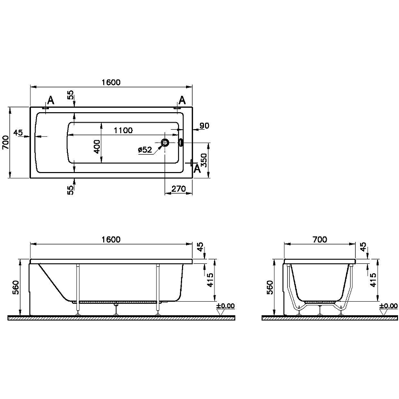 Ванна акриловая Neon 160x70 52520001000 Vitra