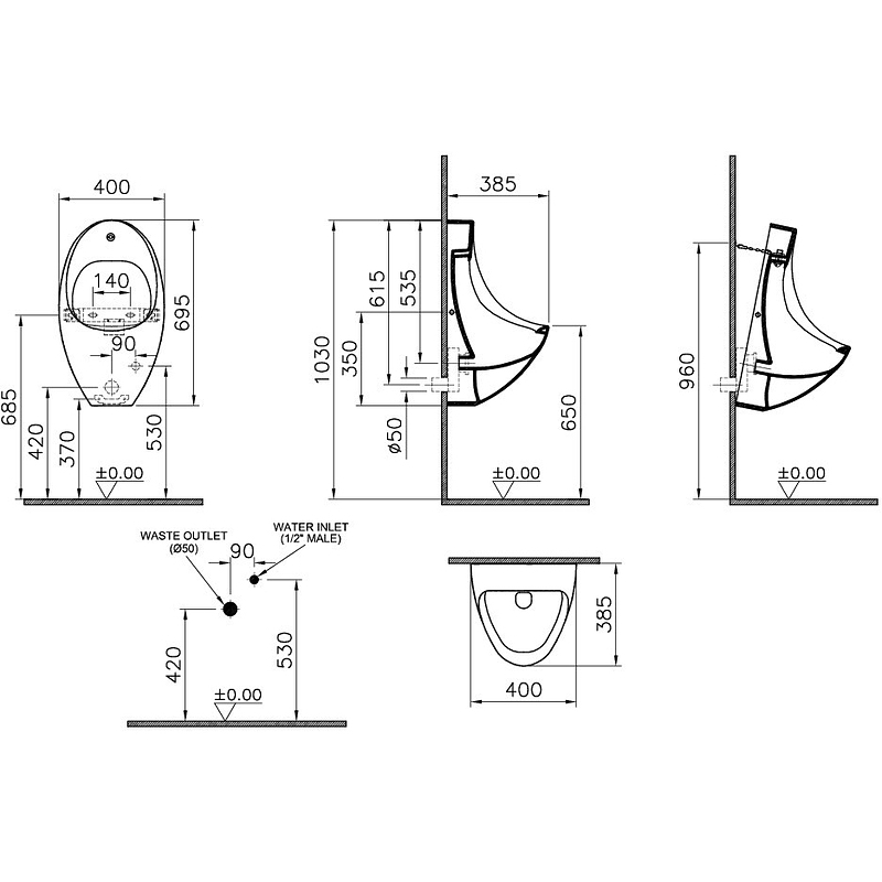 Писсуар Arkitekt с сенсорным смывом 4106B003-5598 Vitra