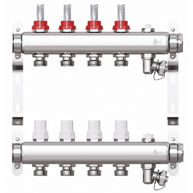 Коллекторная группа в сборе со встр. расх. из нерж. стали 1 "х4 вых. Евроконус 3/4 ТТ000010555 STI