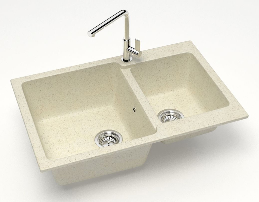 Кухонная мойка Grand 765х500х190 двойная, искусственный мрамор, цвет бежевый CS00079902 Azario