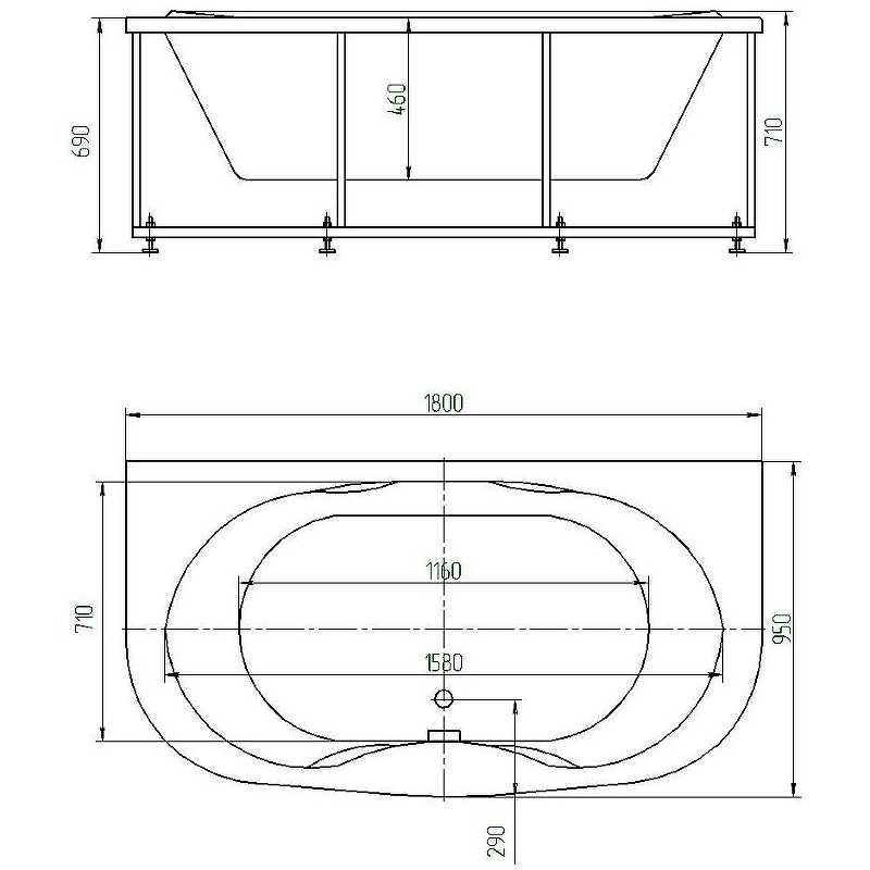 Ванна акриловая Мелисса 180х95 (каркас+экран+слив) MEL180-0000031