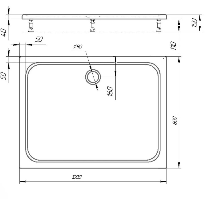 Душевой поддон DPA-0000009 80х100 Aquatek
