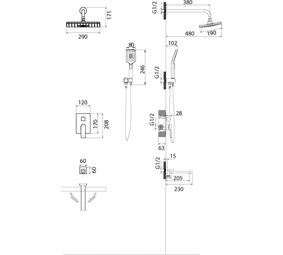 Встраиваемая душевая система Classic 501.K35.04.420 Grossman