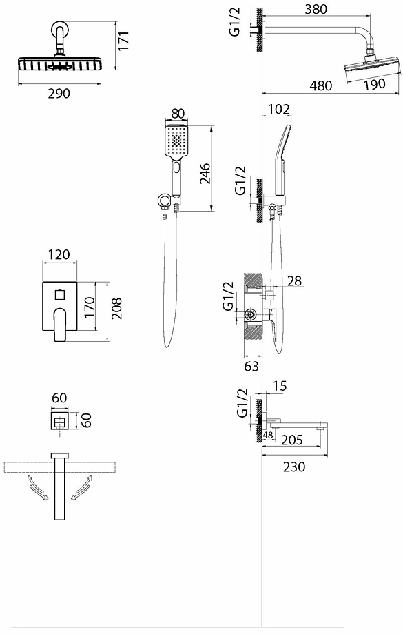 Встраиваемая душевая система Classic 501.K35.04.100 Grossman
