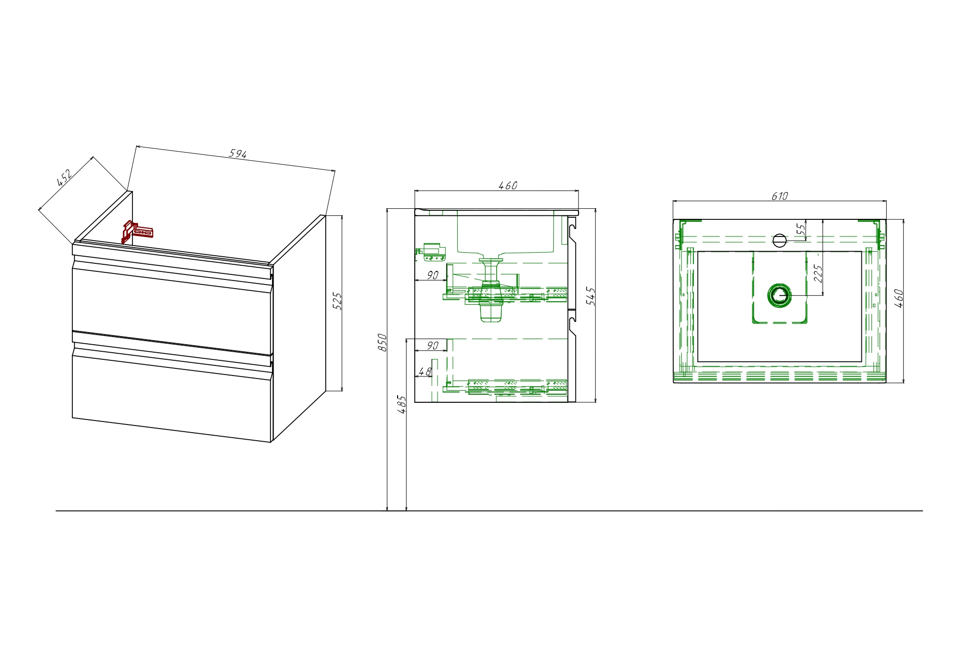 Тумба с раковиной Вега 60 AQ77060-LG серый туман Aquatek